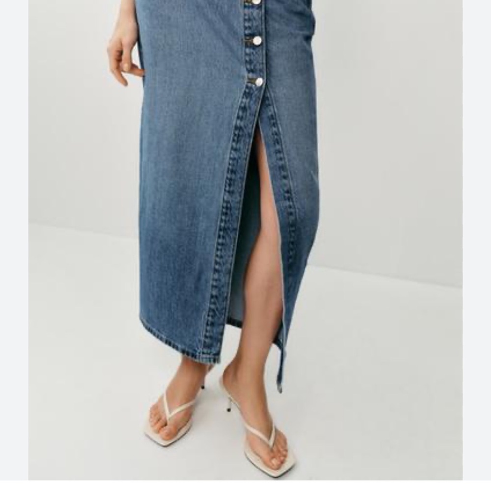 Zara Blue Denim Button-Front Midi Skirt with Front Slit